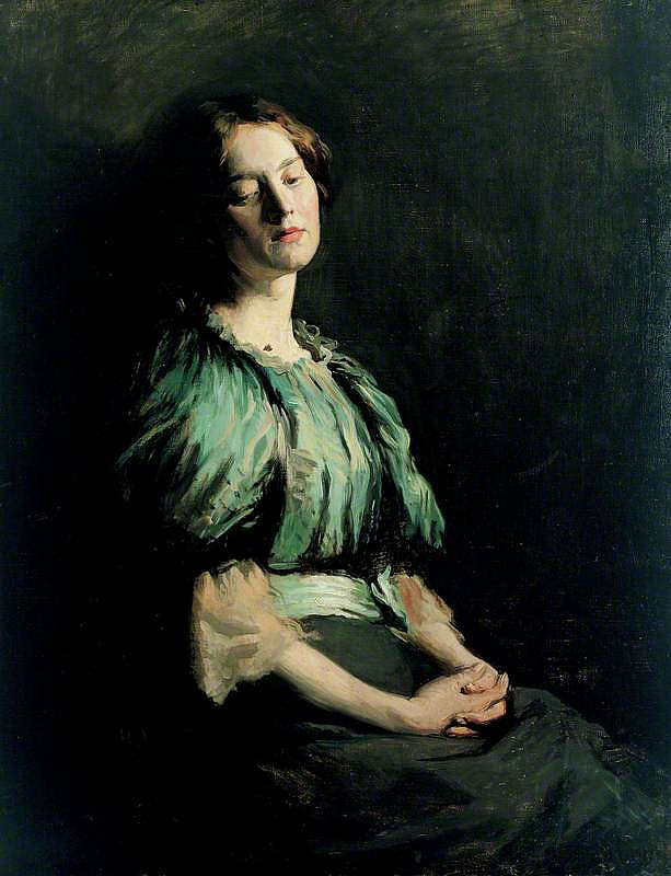 一个穿着绿色连衣裙的女孩的肖像 Portrait of a Girl Wearing a Green Dress (1899)，威廉·奥宾