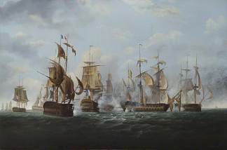 1794年11月6日，由罗德尼·布莱上尉指挥的亚历山大号，不久后向法国中队出击 HMS Alexander’ Commanded by Captain Rodney Bligh, Shortly before Striking Her Colours to the French Squadron, 6 November 1794 (1819)，威廉·沙耶