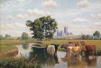 坎特伯雷大教堂从肯特郡斯托尔草地 Canterbury Cathedral from the Stour Meadows, Kent，威廉·西德尼·库珀