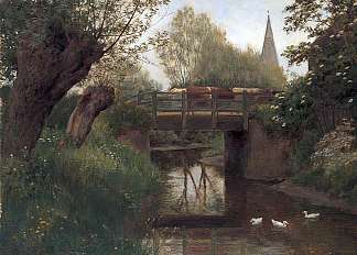 桥上的牛，肯特郡 Cattle on a Bridge, Kent (1897)，威廉·西德尼·库珀