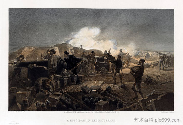 电池中的炎热夜晚 A hot night in the batteries (1855)，威廉·辛普森