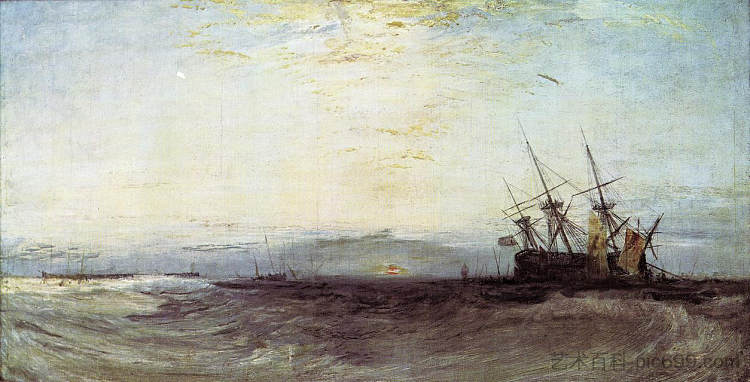 搁浅的船 A Ship Aground (c.1828)，J.M.W.特纳