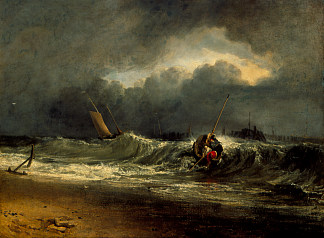 恶劣天气中背风海岸上的渔民 Fishermen Upon a Lee Shore in Squally Weather (1802)，J.M.W.特纳