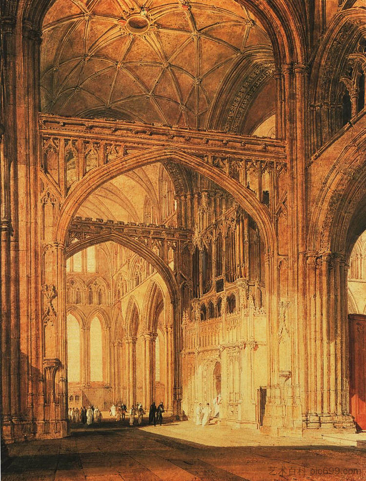 索尔兹伯里大教堂内部 Interior of Salisbury Cathedral (c.1802 - c.1805)，J.M.W.特纳