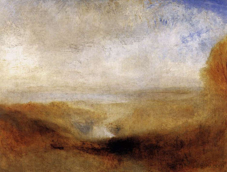 背景中有河流和海湾的景观 Landscape with a River and a Bay in the Background (1835),J.M.W.特纳