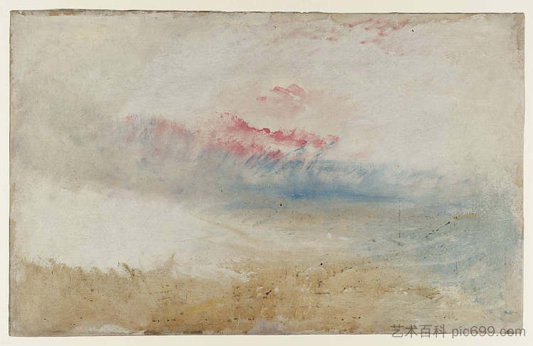海滩上的红色天空 Red Sky over a Beach (1845),J.M.W.特纳