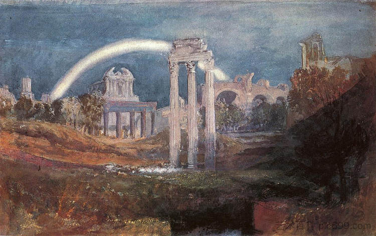 罗马，彩虹论坛 Rome, The Forum with a Rainbow (1819)，J.M.W.特纳