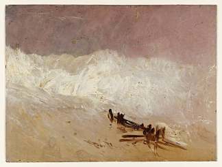 海岸场景与波浪和防波堤 Shore Scene with Waves and Breakwater (c.1835)，J.M.W.特纳