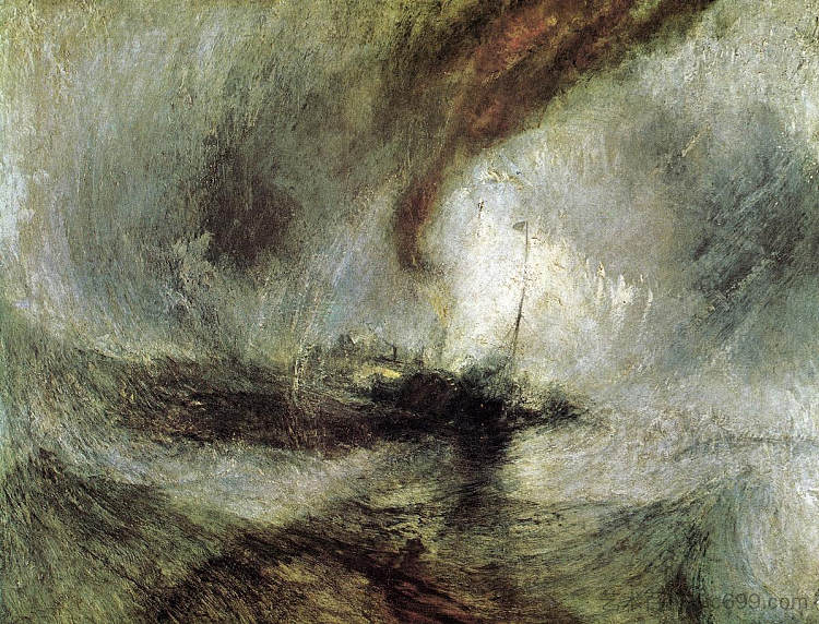 暴风雪 - 港口口的汽船 Snow Storm - Steamboat off a Harbour's Mouth (c.1842),J.M.W.特纳
