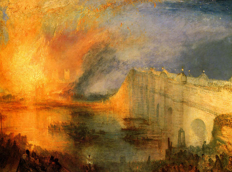 焚烧国会大厦 The Burning of the Houses of Parliament (1834)，J.M.W.特纳