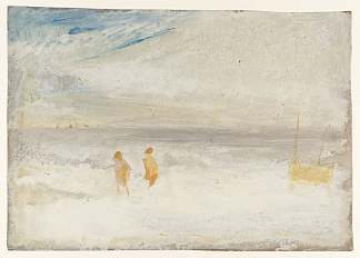 海滩上的两个人影与船 Two Figures on a Beach with a Boat (1845)，J.M.W.特纳