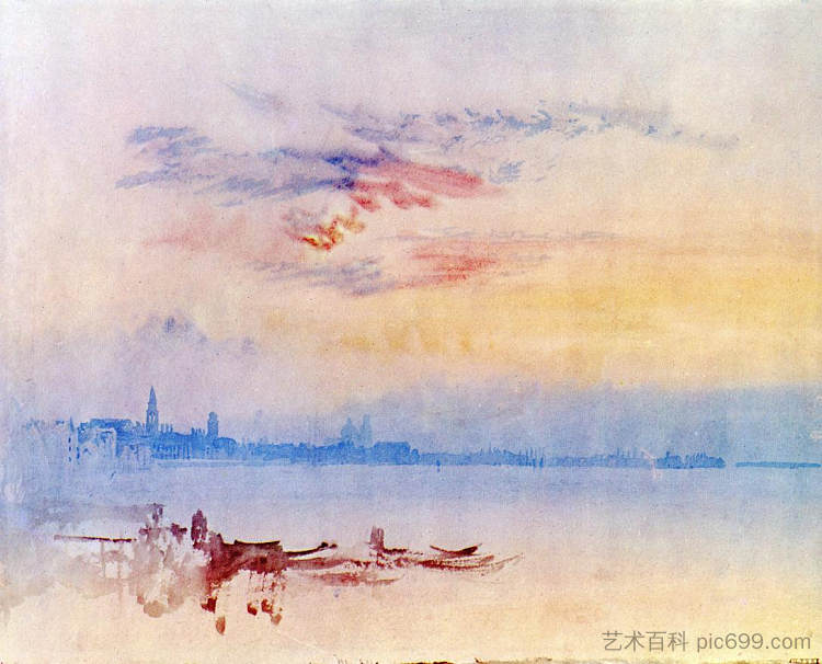 威尼斯，从指南向东看，日出 Venice, Looking East from the Guidecca, Sunrise (1819)，J.M.W.特纳