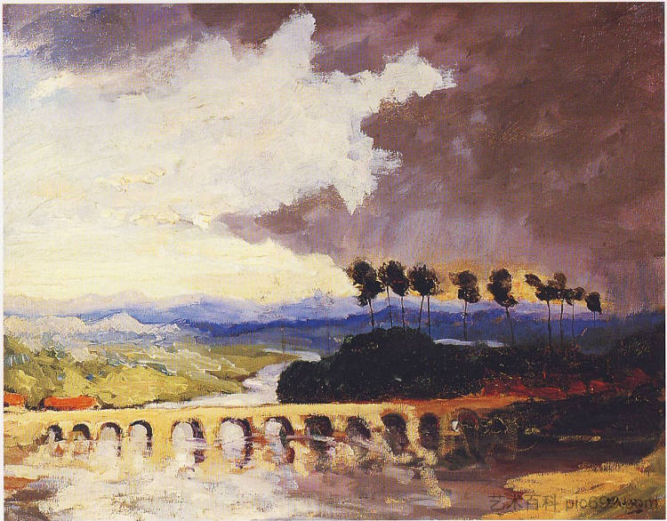 在法国南部的一座桥上暴风雨 Storm over a Bridge in Southern France，温斯顿·丘吉尔