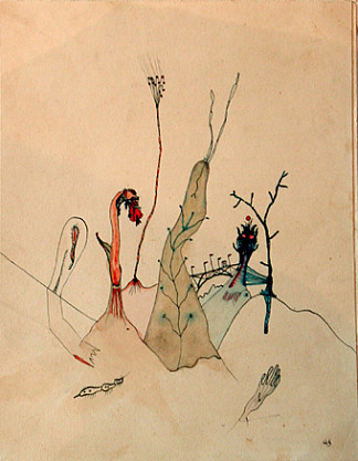 沃尔斯在沙子里（陷入困境，只有一只手弹出） Wols Dans le sable (enlisé, une seule main surgit) (1932)，沃尔斯