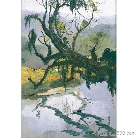 河边的古树 Ancient Tree by the River (1977)，吴冠中