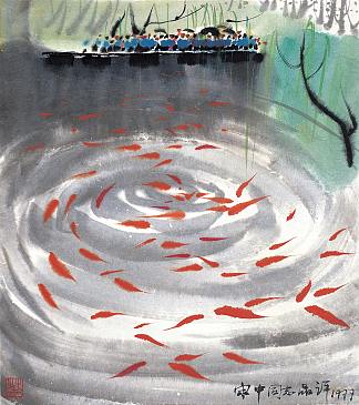 在花港观鱼 Viewing Fish at Flower Harbour (1977)，吴冠中