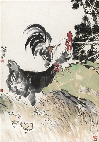 公鸡和小鸡 Roosters and Chicks (1928)，徐北红