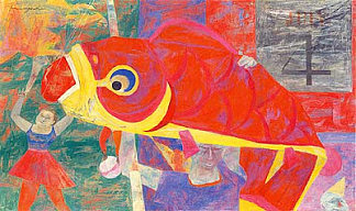 鱼风筝 Fish Kite (1950)，国吉康雄