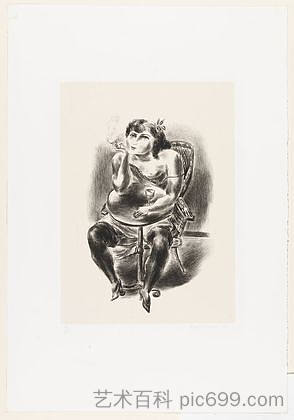 餐桌旁的女孩 - （在咖啡馆） Girl at Table - (At the Café) (1928)，国吉康雄