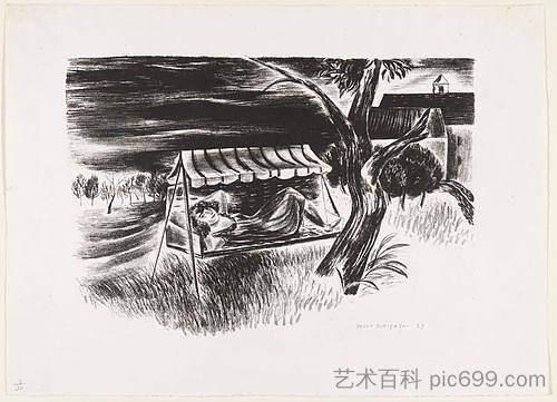 吊床上的女孩 Girl in Hammock (1927)，国吉康雄