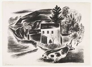 风景与牛 Landscape with Cow (1927)，国吉康雄