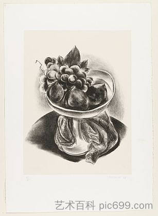 圆桌上的桃子和葡萄 Peaches and Grapes on a Round Table (1928)，国吉康雄