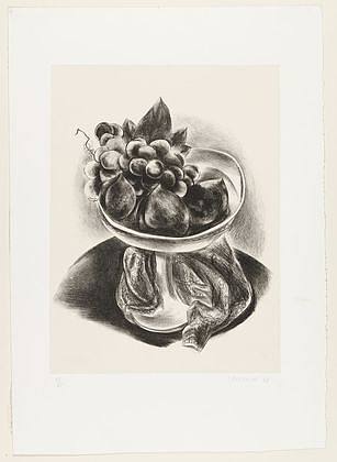 圆桌上的桃子和葡萄 Peaches and Grapes on a Round Table (1928)，国吉康雄