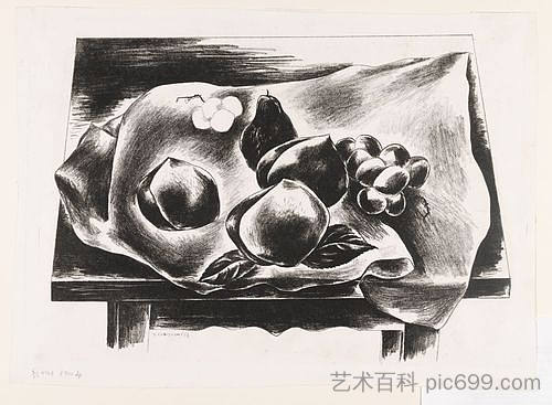 静物 - （桃子和葡萄） Still Life - (Peaches and Grapes) (1927)，国吉康雄