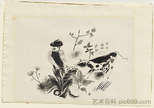 小牛不想去 The Calf Doesn't Want To Go (1922)，国吉康雄