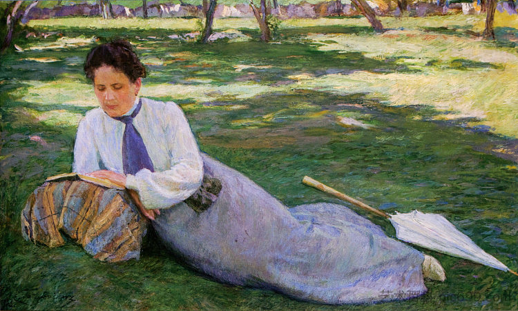 在花园里读书的女人 The woman reading in the garden (1903)，叶吉舍·塔杰沃相