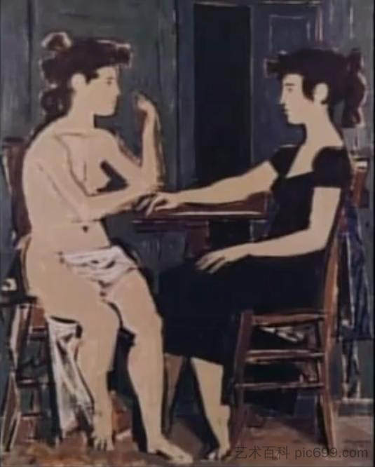 两个女孩坐着 Two girls sitting，桑寄生