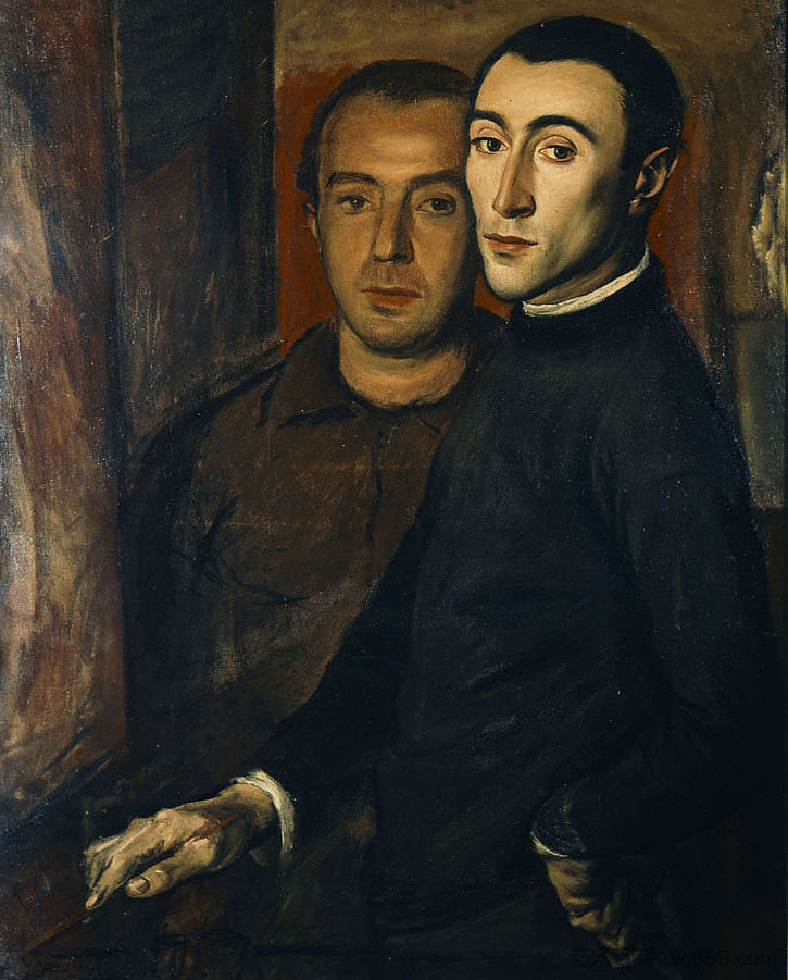 尼科斯·尼古拉乌的自画像 Self portrait with Nikos Nikolaou (1937)，桑寄生