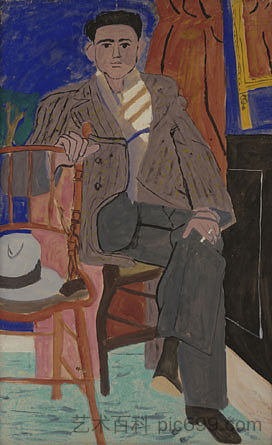 黑发青年坐着，穿着面漆 Dark-haired youth seated, with a topcoat (1936)，亚尼斯·查罗契斯