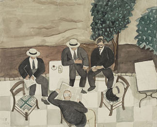 四个男人在咖啡馆 Four men at a cafe (1927)，亚尼斯·查罗契斯