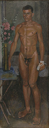 裸体青年，手上戴着夹竹桃和绷带 Nude youth with oleanders and a bandage on his hand (1940)，亚尼斯·查罗契斯