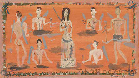 研究以埃利蒂斯的诗《Axion Esti》为主题的壁挂 Study for a wall-hanging with a theme from Elytis’s poem Axion Esti (1965),亚尼斯·查罗契斯