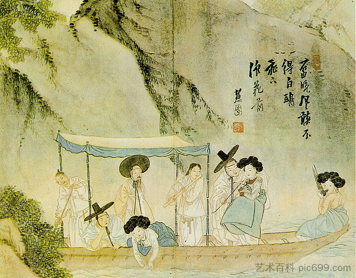 在清澈的河面上划船 Boating on the clear river，申允福