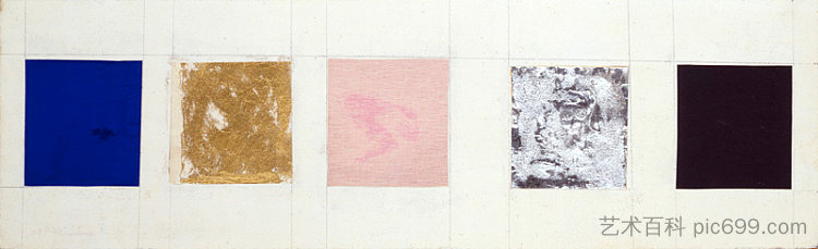 单色蓝色，金色，粉红色，银色，黑色 Monochrome blue, gold, pink, silver, black (c.1960)，伊夫·克莱因