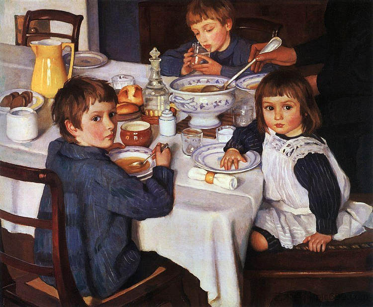 早餐时 At breakfast (1914)，齐内达·塞莱布里阿库娃