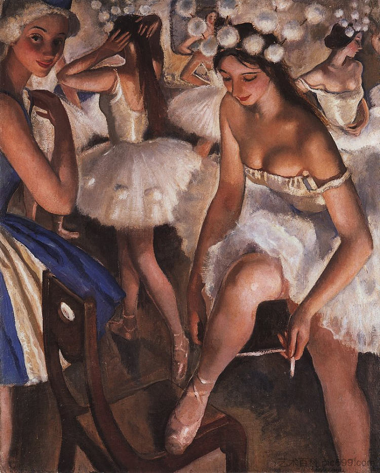 更衣室里的芭蕾舞演员 Ballerinas in the dressing room (1923)，齐内达·塞莱布里阿库娃