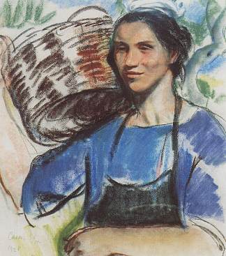 黑 醋栗。提篮子的农妇 Cassis. A peasant woman with basket (1928)，齐内达·塞莱布里阿库娃