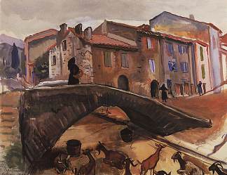 科利尤尔。与山羊的桥 Collioure. Bridge with goats (1930)，齐内达·塞莱布里阿库娃