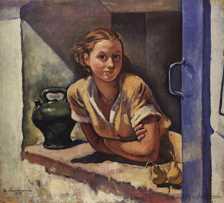 科利尤尔。露台上的卡蒂亚 Collioure. Katia on the terrace (1930),齐内达·塞莱布里阿库娃