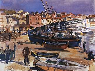 科利尤尔。有船只的港口 Collioure. Port with boats (1930)，齐内达·塞莱布里阿库娃