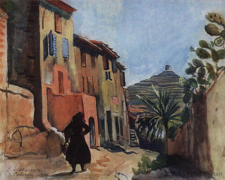 科利尤尔。有棕榈的街道 Collioure. Street with the palm (1930)，齐内达·塞莱布里阿库娃