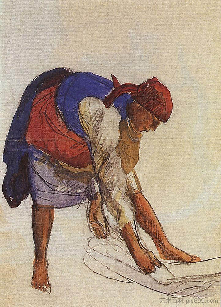 农民，摊开在画布上 Farmer, spread out on canvas (1916 - 1917)，齐内达·塞莱布里阿库娃