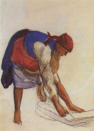农民，摊开在画布上 Farmer, spread out on canvas (1916 – 1917)，齐内达·塞莱布里阿库娃