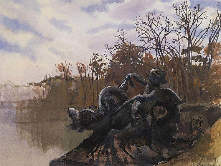 凡尔赛公园的喷泉 Fountain in the Versailles park (1926),齐内达·塞莱布里阿库娃
