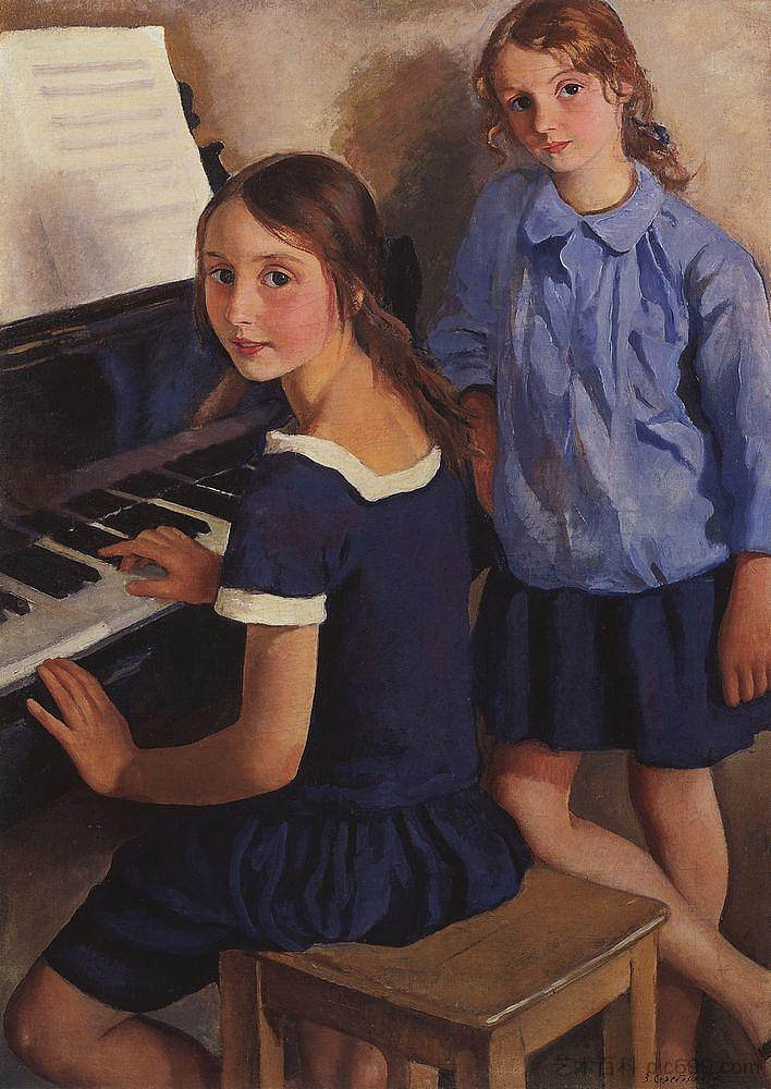 钢琴上的女孩 Girls at the piano (1922)，齐内达·塞莱布里阿库娃