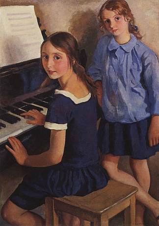 钢琴上的女孩 Girls at the piano (1922)，齐内达·塞莱布里阿库娃